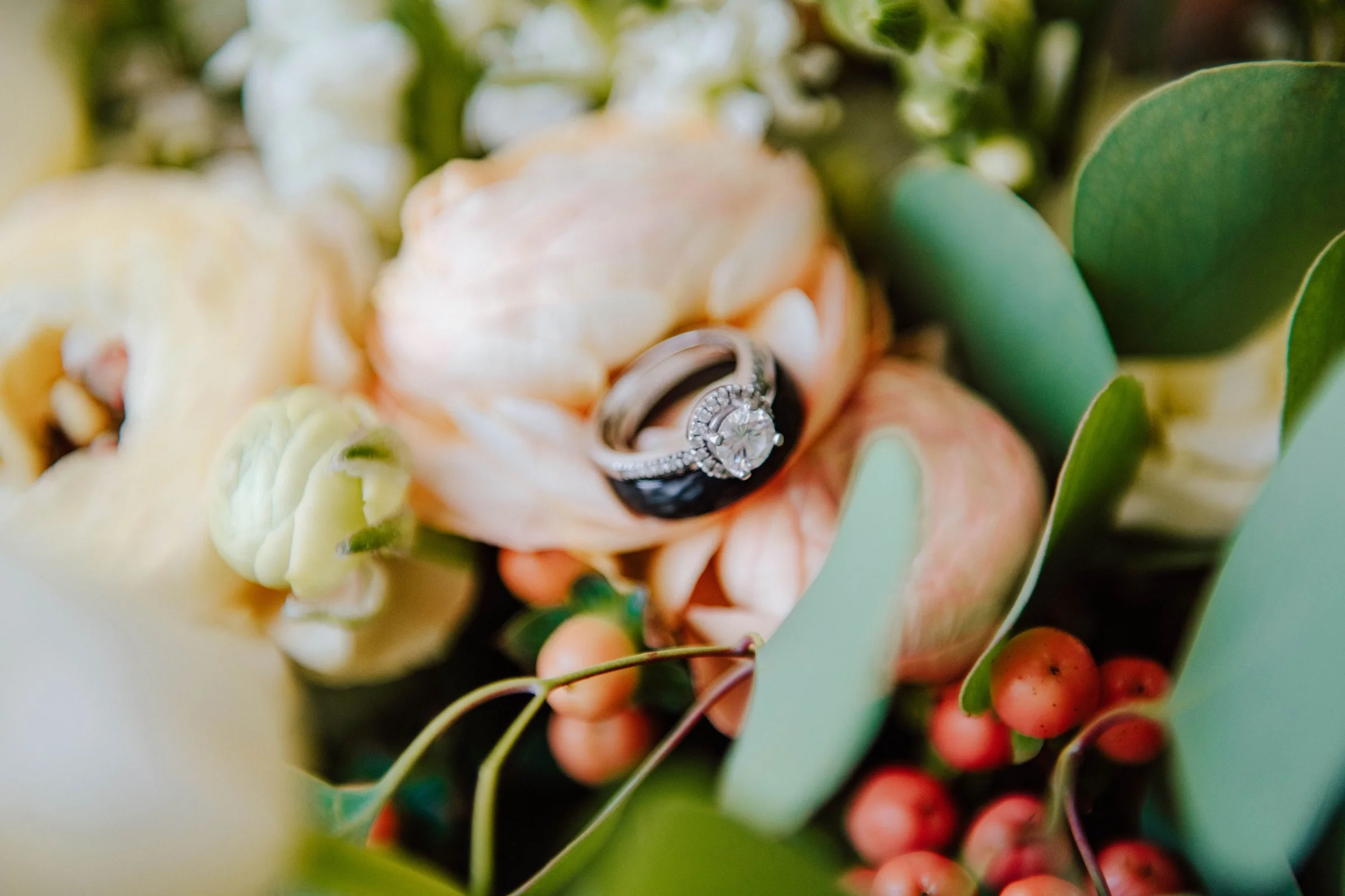 Wedding ring styled with floral details